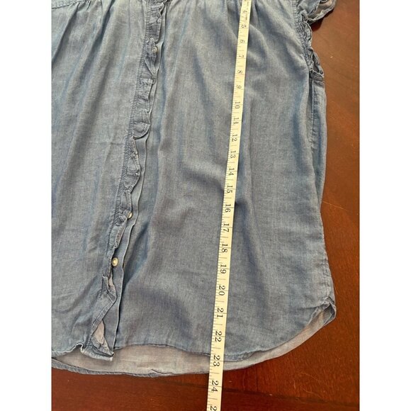 LOFT Petite Chambray Ruffle Button Front Short Sleeve Blouse Size Small - Picture 10 of 10